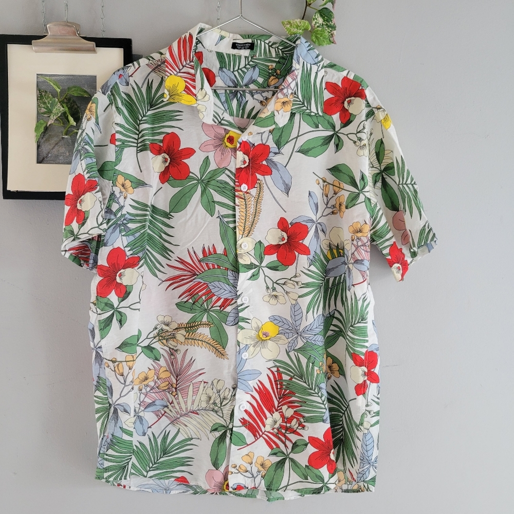 Coofandy Short Sleeve Floral Hawaiian‎ Beach Button Up Shirt XL